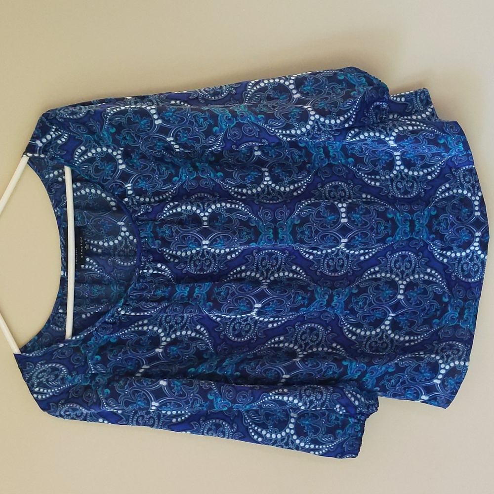 Jones NY Signature Stretch Floral Open Sleeve Oversized Top M Blue Purple